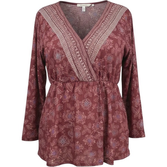 Weekend Suzanne Betro Tops - Weekend Suzanne Betro Top Wms 4X Burgundy Floral Surplice Boho Peplum Romantic‎